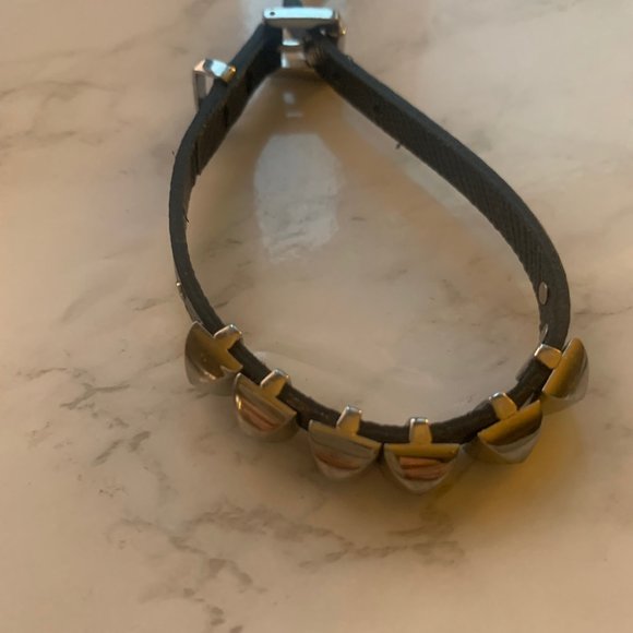 Michael Kors Black Silver Leather Pyramid Stud Buckle Bracelet - Picture 2 of 5